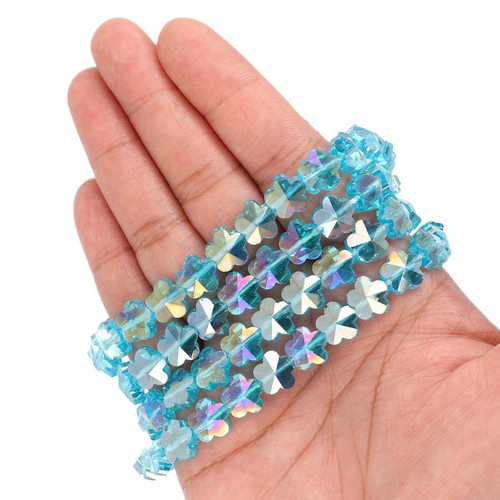 10 mm Flower Shaped Glass Beads - Iridescent Aqua