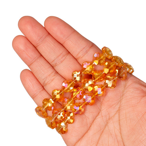 12 mm Quadrifoil Shape Faceted Glass Beads - Tangerine Orange