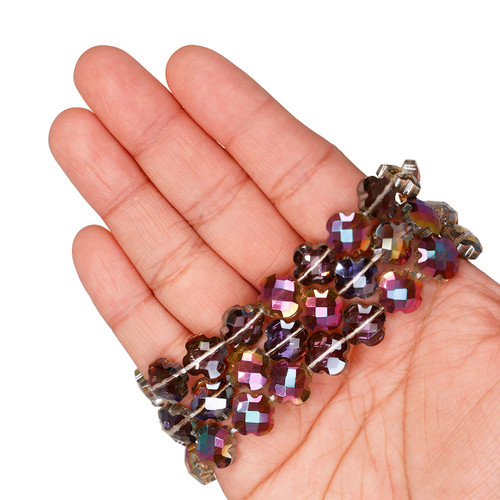 12 mm Quadrifoil Shape Faceted Glass Beads - Gold & Purple