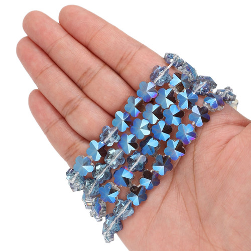 10 mm Flower Shaped Glass Beads - "Sapphire" Blue