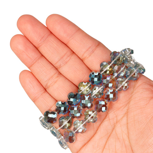 12 mm Quadrifoil Shape Faceted Glass Beads - Iridescent Aqua