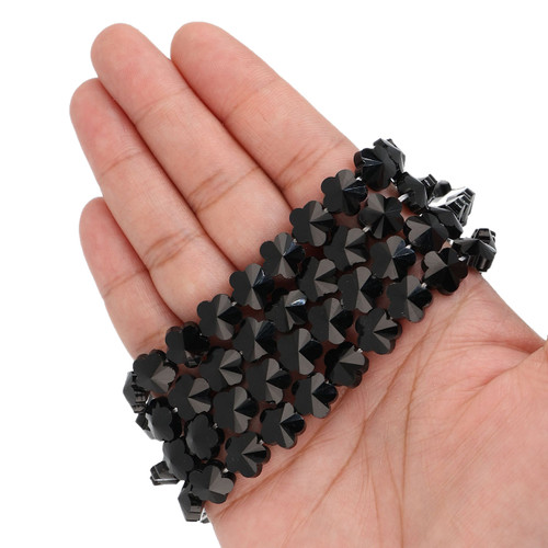10 mm Flower Shaped Glass Beads - Midnight Black