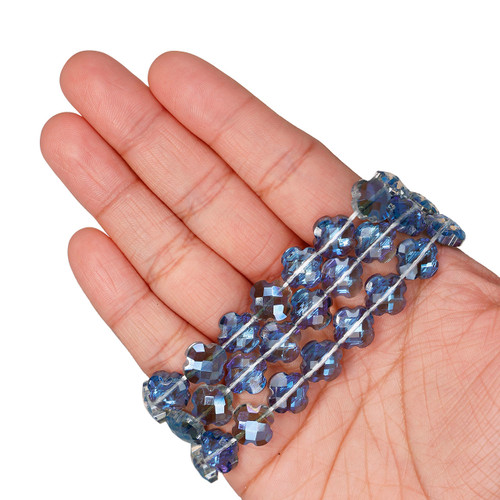 12 mm Quadrifoil Shape Faceted Glass Beads - "Sapphire" Blue