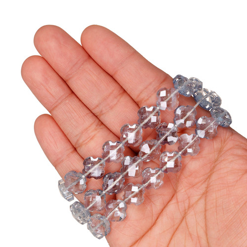 12 mm Quadrifoil Shape Faceted Glass Beads -  Powder Blue