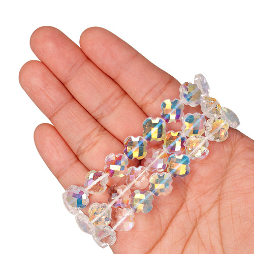 12 mm Quadrifoil Shape Faceted Glass Beads - Iridescent Rainbow