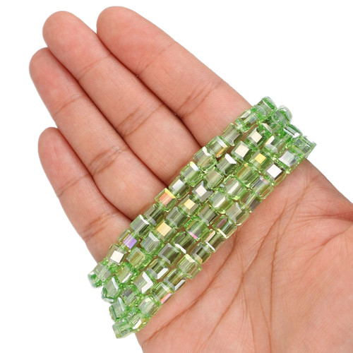 Faceted Square Shape Glass Beads - Lucky Green Faceted Square Shape Glass Beads - Lucky Green