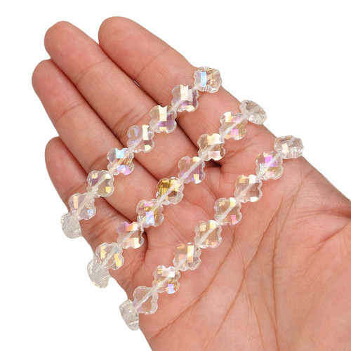 10 mm Quadrifoil Shape Glass Beads - Iridescent "Opal"