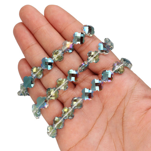 10 mm Quadrifoil Shape Glass Beads - Mermaid Green