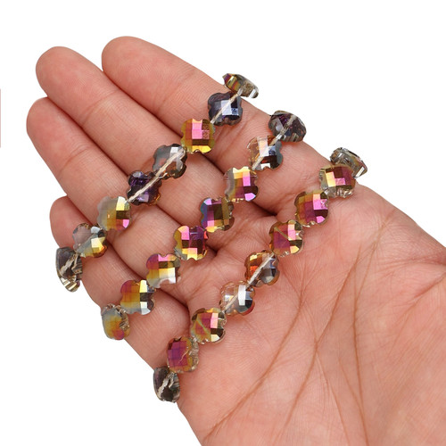 10 mm Quadrifoil Shape Glass Beads - Gold & Purple