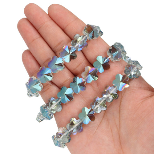 14mm Flower Shape Glass Beads -  Mermaid Green