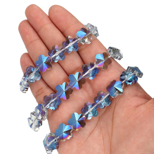 14mm Flower Shape Glass Beads -  "Sapphire "  Blue