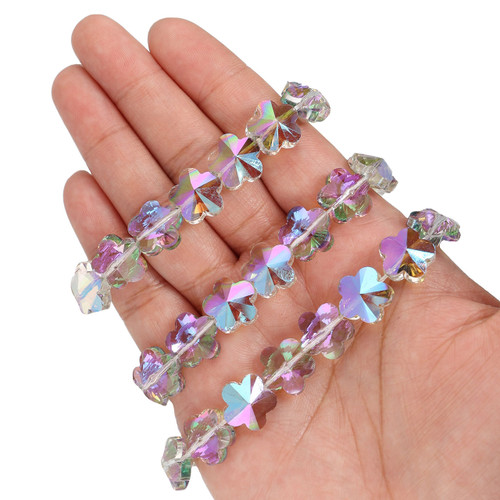 14mm Flower Shape Glass Beads - Fantasy Purple