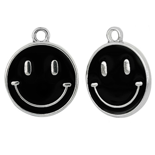 Silver Plated Black Smiley Face Charm