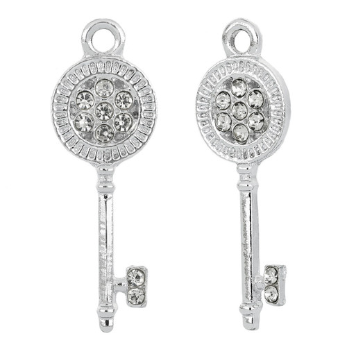 1 Pc Silver Plated 32.8 x 11.2 mm Flower Key Charm