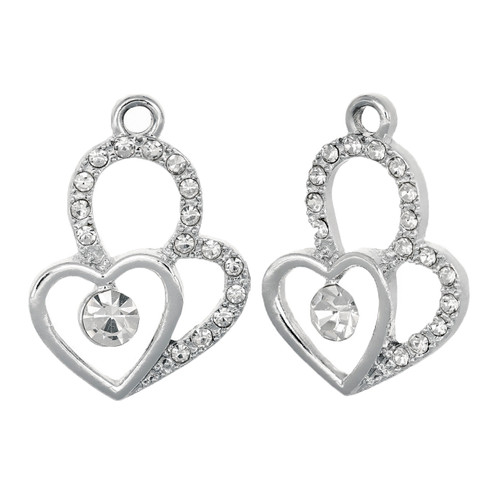 Silver Plated 23.6x16.9 mm Two Hearts Charm 1 Pc