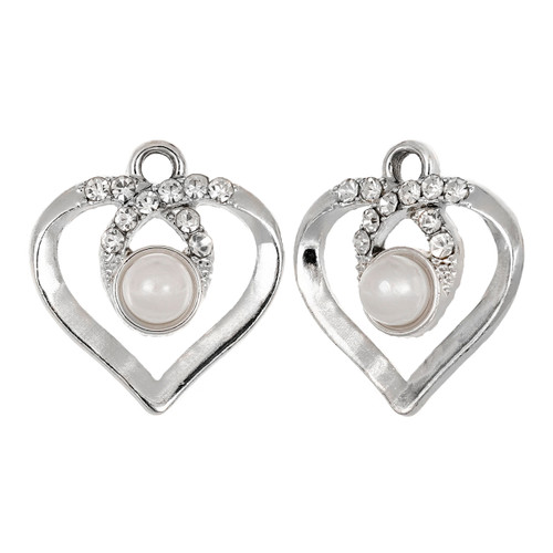 Silver Plated Heart Charm w/Plastic Pearl