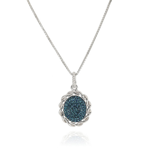 Sterling Silver Swarovski Crystal Midnight Blue Twisted Oval Necklace