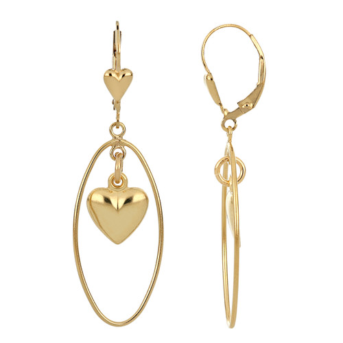 14k Gold Filled Heart Oval Drop Earrings