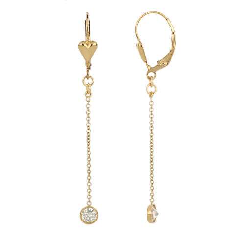 14K Gold Filled Heart CZ Chain Drop Earrings