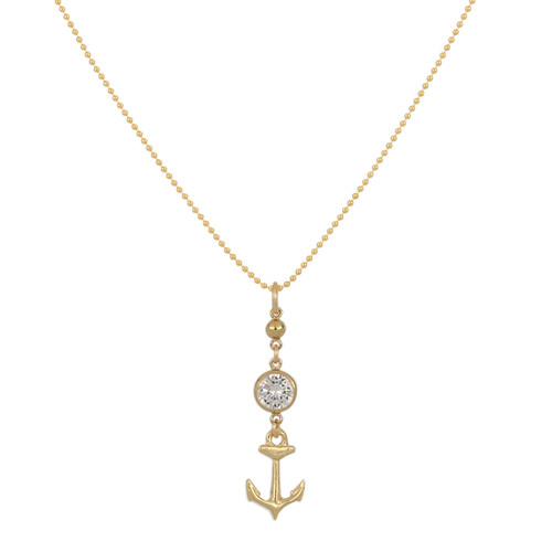 14k Gold Filled Ball CZ Anchor Drop Necklace