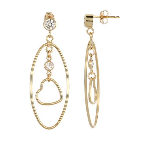 14K Gold Filled Oval CZ Heart Drop Earrings