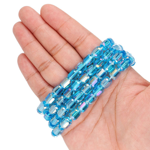 8 mm Faceted Cylinder Shape Glass Beads - Iridescent Aqua