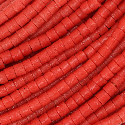 Chili Red Colored African Glass Masai Tube Beads