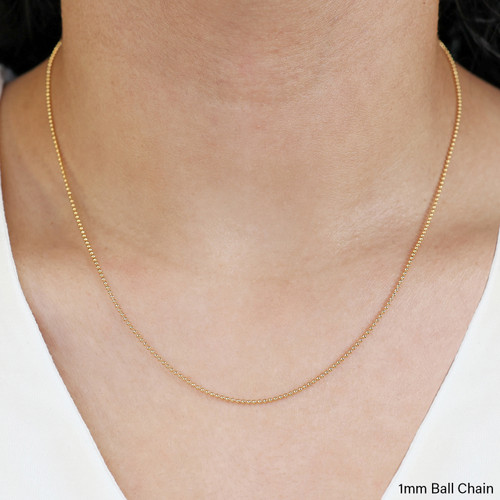 14k Gold Filled 1mm Ball Chain 5 mm Ball Drop Necklace