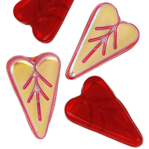 Heart Shape Leaf Pressed Czech Glass Beads - Clear Red AB Heart Shape Leaf Pressed Czech Glass Beads - Clear Red AB