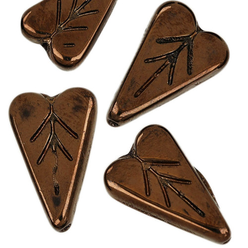 Heart Shape Leaf Pressed Czech Glass Beads - Metallic Brown Heart Shape Leaf Pressed Czech Glass Beads - Metallic Brown