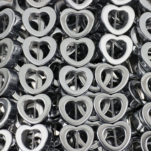 Hematite Hollow Heart Beads 8mm - Silver Color