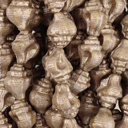 Conch Shell Czech Glass Beads 15x12mm 9Pcs- Beige w/Metallic Gray