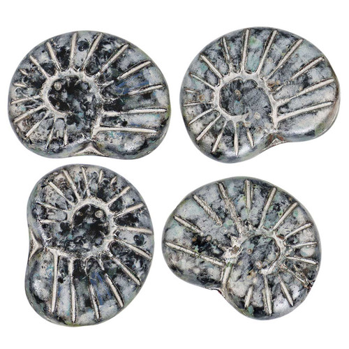 Snail Czech Glass Beads 17x13mm 8 Pcs - Matte Silver and Black