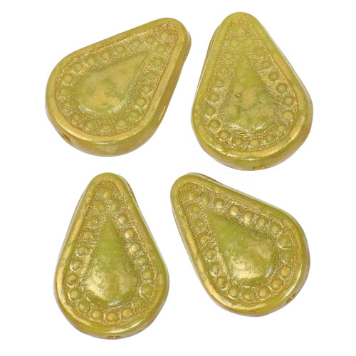 Filigree Teardrop Czech Glass Beads 14x10mm 8 Pcs - Gold