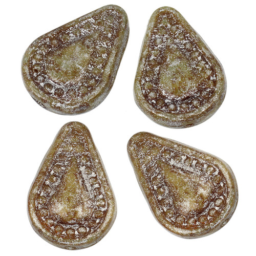 Filigree Teardrop Czech Glass Beads 14x10mm 8 Pcs - Brown and Silver