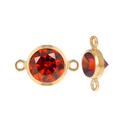 14K Gold Filled CZ Connectors 4mm Garnet - 1 Pair