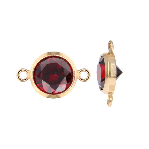 14K Gold Filled CZ Connectors 4mm Ruby- 1 Pair