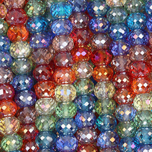 Rondelle Faceted Glass Beads 8mm – Rainbow Mix