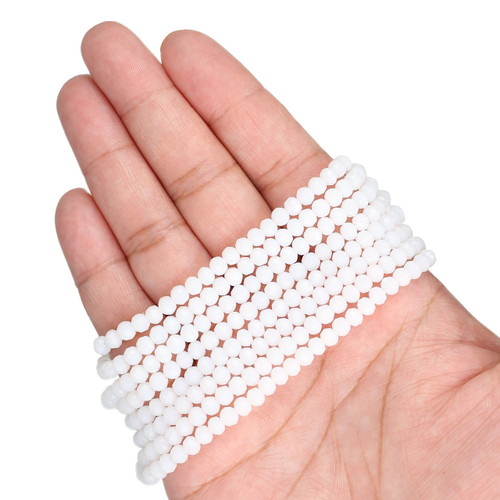 Round Faceted Glass Beads 4mm- Cloudy White