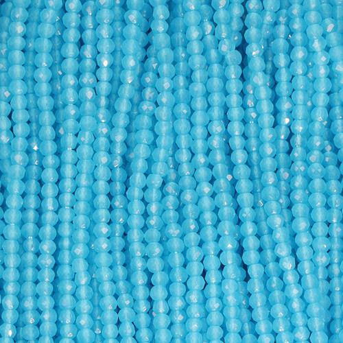 Round Faceted Glass Beads 3mm- Aqua Blue