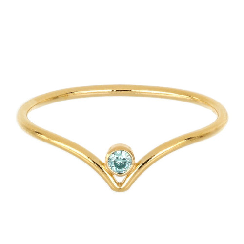 14K Gold Filled Chevron Ring w/CZ Size 6- Aqua Blue