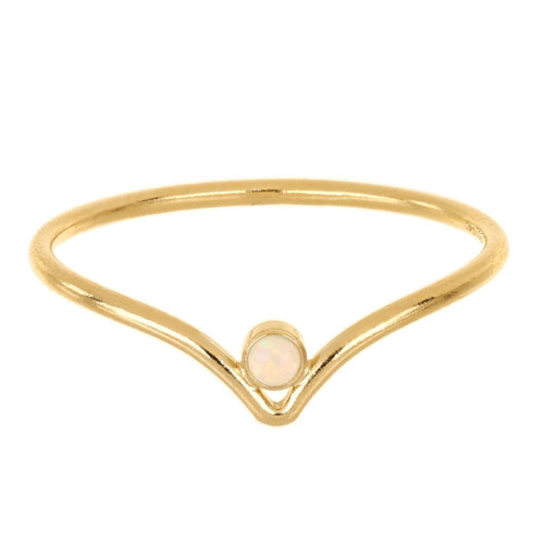 14K Gold Filled Chevron Ring w/White Bello Opal-Size 7