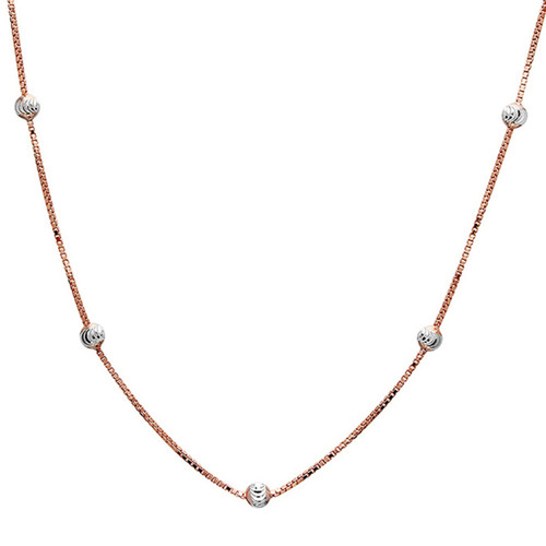 Sterling Silver 20” 1mm Rose Gold Plated Box w/Bead Necklace