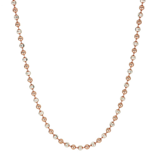 Sterling Silver 16” 2.5mm Rose Gold Plated Two-Tone Ball Necklace