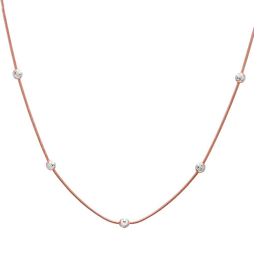 Sterling Silver 20” 1mm Rose Gold Plated Snake Chain w/ Bead Necklace