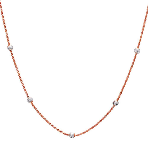 terling Silver 20” 1.3mm Rose Gold Plated Rope Chain w/ Bead Necklace