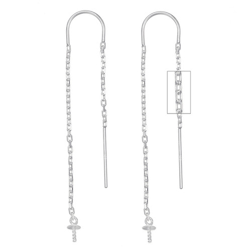 Sterling Silver Faceted Cable Chain U-Threader w/Pearl Cup