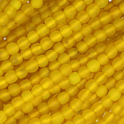 African Recycled Glass Beads 7-9mm Frosted Yellow