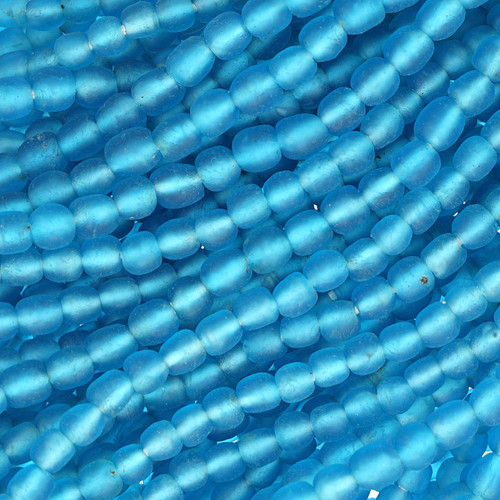 African Recycled Glass Beads 6-8mm Frosted Blue