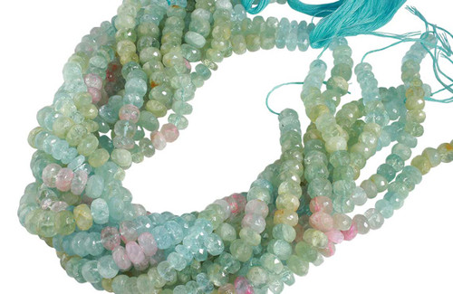 14 IN Strand 9-10 mm Aquamarine Rondelle Faceted Multicolor Low Grade Gemstone Beads